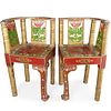 (2 Pc) Oriental Painted Wood Chairs
