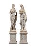 A Pair of Neoclassical Style Cast Stone Figures of Bacchic Maidens on Stands
