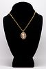 14K Yellow Gold Pearl & Cameo Pendant Necklace