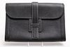 Hermes Style Black Leather Clutch