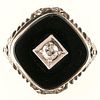 Ring in 14 Karat White Gold with Diamond and Onyx  