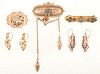 Victorian Era Earrings and Brooches in Karat Gold 