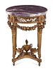 A Louis XVI Style Carved Giltwood Marble-Top Side Table