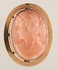 Coral Cameo in a Yellow Gold Frame 