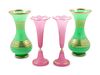 A French Gilt Metal Mounted Glass Table Lamp and Two Pairs of Opaline Glass Vases