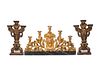 A Pair of Italian Painted and Parcel Gilt Three-Light Candelabra