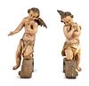 A Pair of Continental Carved, Parcel Gilt and Polychrome Painted Cherub Figures