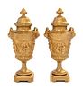 A Pair of Continental Gilt Bronze Covered Urns