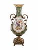 A Continental Gilt Metal Mounted Transfer-Decorated Porcelain Vase