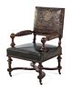 An English Embossed Leather Library Chair
