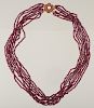 Multi-Strand Ruby Bead Necklace in 14 Karat Gold 
