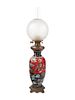 A Japanese Cloisonne Enamel Decorated Oil Lamp