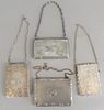 Four silver purses and card cases having chains, largest ht. 4", 10 t.oz.