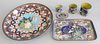Six piece cloisonne lot to include charger, dia: 14", rectangle tray, 3 containers, 1 small tray.