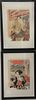 Four Japanese colored woodblock prints to include Kunisada Toyokuni diptych, chapter 8, Hanonoem of the Tale of a Goyi; Toyohara Chikanobu (1838 - 191