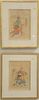 Eleven piece lot to include six framed Asian pieces: two square watercolor on silk landscapes, seal mark lower right; Japanese watercolor on cloth, mo