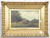 Gustave Adolph Wiegand (1870 - 1957) oil on canvas, countryside landscape with sheep, signed lower left G. Wiegand, in gilt Victorian frame, 10" x 16"