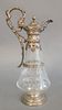 Crystal and silver claret jug with figural handle, ht. 14 1/2".