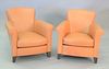 Pair of tan leather upholstered contemporary club chairs, Estate of Marilyn Ware Strasburg, PA.
