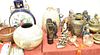 Group of Japanese vases, figures, 2 pottery vases, brass white metal figures, etc.