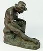 LARGE BRONZE SCULPTURE OF SEATED COAL MINER