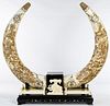 Asian Hand Carved Bone Horn Display