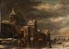 Dutch School, 17th Century      Dark Winter Day with Figures on the Ice Outside a Walled Town