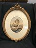 Victorian Hand Colored Engraving of a young lady in oval frame