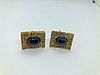 Pair Of 14K Yellow Gold Cufflinks with Synthetic star sapphires