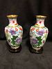A PAIR OF COLORFUL CHINESE CLOISONNÌä  VASES WITH WOODEN BASES 7"