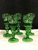 SET OF 5 VINTAGE  GREEN  WINE GLASSES ETCHED WITH GRAPES AND LEAVES