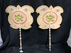PAIR OF VICTORIAN ENGLISH FIRESIDE LADIES FANS PAINTED WITH EMBROIDERED FLOWERS