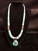 VINTAGE TURQUOISE AND STERLING SILVER NECKLACE SIGNED C. CRESPIN