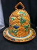 LARGE VINTAGE -ENGLISH MINTON STYLE REPRODUCTION MAJOLICA BEE HIVE CHEESE DOME