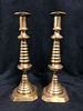 PAIR OF MID - 19TH CENTURY BRASS CANDLE STICKS BEEHIVE DESIGN