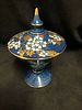 ROYAL WINTON GRIMWADES BLUE AND GOLD PAINTED COVERED URN/CANDY DISH