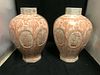 PAIR OF LARGE VINTAGE VASES SOFT TANGERINE ON WHITE HAND PAINTED IN THAILAND