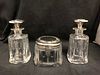 AMERICAN GORHAM STERLING and HAWKES GLASS 3 PIECE DRESSER SET