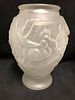 ART DECO FROSTED GLASS VASE MARKED CZECHOSLOVAKIA DESIGNED WITH BIRDS