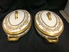 PAIR OF ANTIQUE WHITE AND GOLD FRENCH LIMOGES   PORCELAIN COVERED ENTREE DISHES