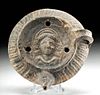 Roman Pottery Oil Lamp w/ Face of Goddess