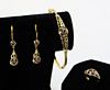 18K Gold Art Deco Ruby Ring Bracelet Earring Trio