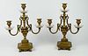 PAIR  VINTAGE BRONZE CRYSTAL DOUBLE CANDLE STICKS