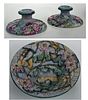 Weller Ware Art Pottery Bowl, Pair Candle Holders