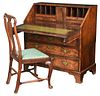 Early Georgian Walnut Desk, Queen Anne Chair
