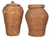 Two Large Coil Woven Storage Baskets with Lids