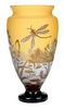 Iris and Dragonfly Cameo Art Glass Vase