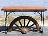 Wood and Iron Wagon Wheel Consol Table