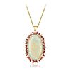 Opal Ruby and Diamond Pendant Necklace