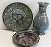 Antique Cloisoinne Charger ,Bowl  And Urn .